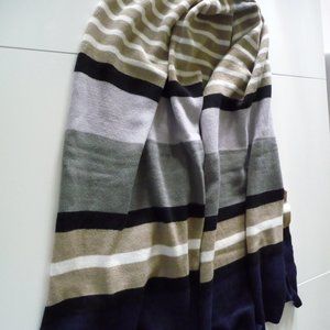 MICHAEL STARS NEW women's wide navy beige grey stripes wrap /shawl